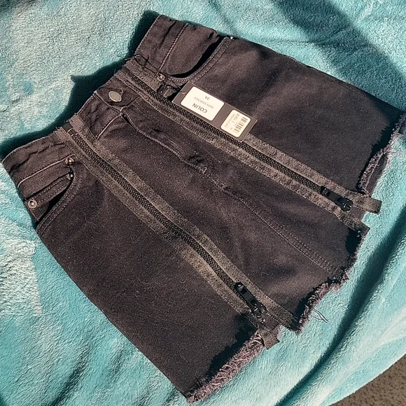 Black Colin Carmar Los Angeles Double Zip-Up Jean Skirt - Picture 6 of 13